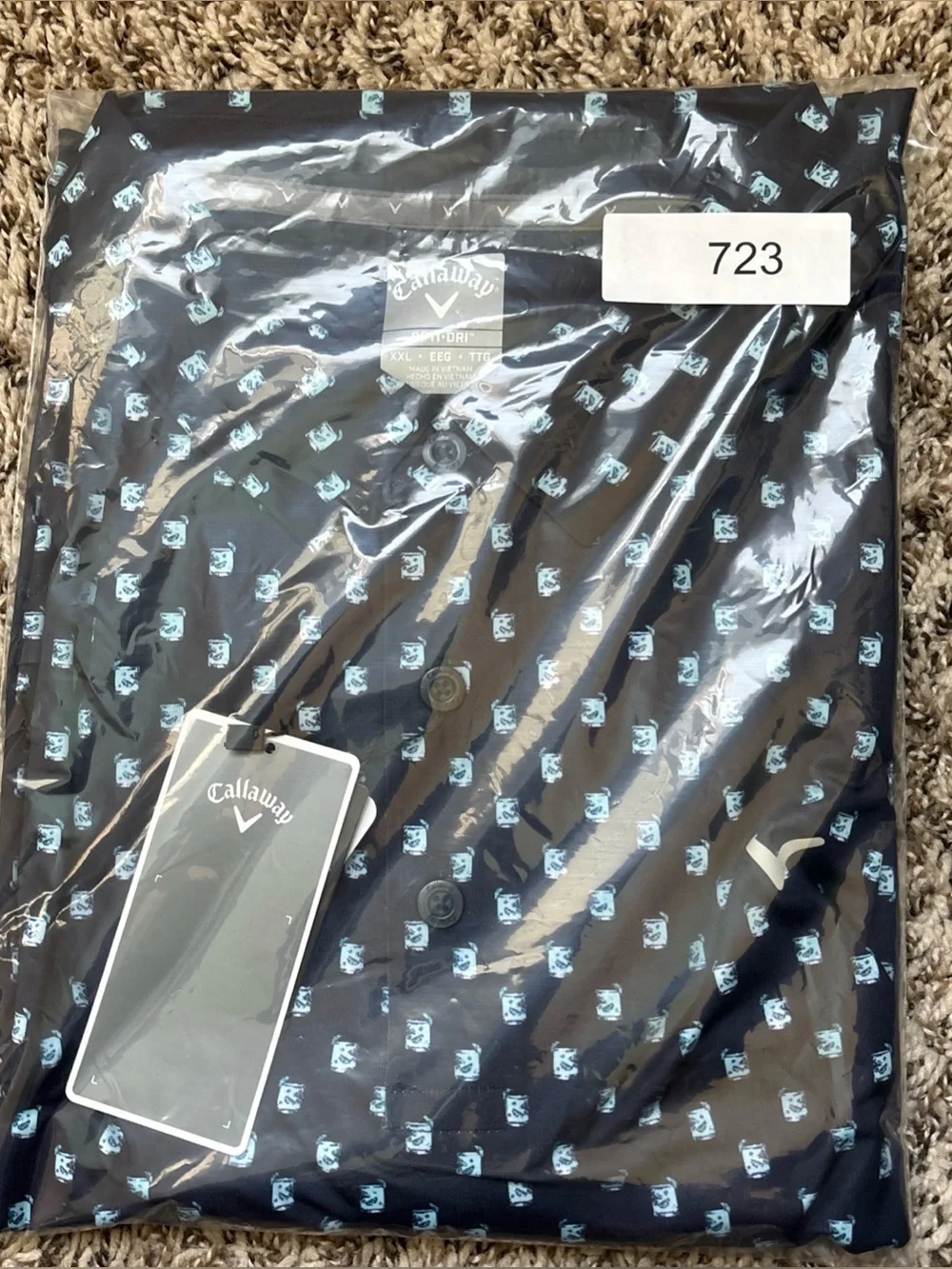 Callaway Navy Polo with Light Blue Micro Print